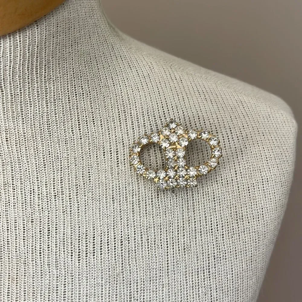 Vintage Gold-tone Crown Brooch with Rhinestones